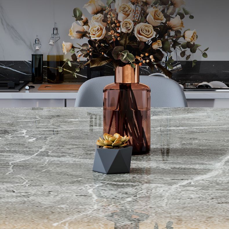 Minimalist Style Traditional Height Dining Set with Fixed Table and 4 Black Legs Base