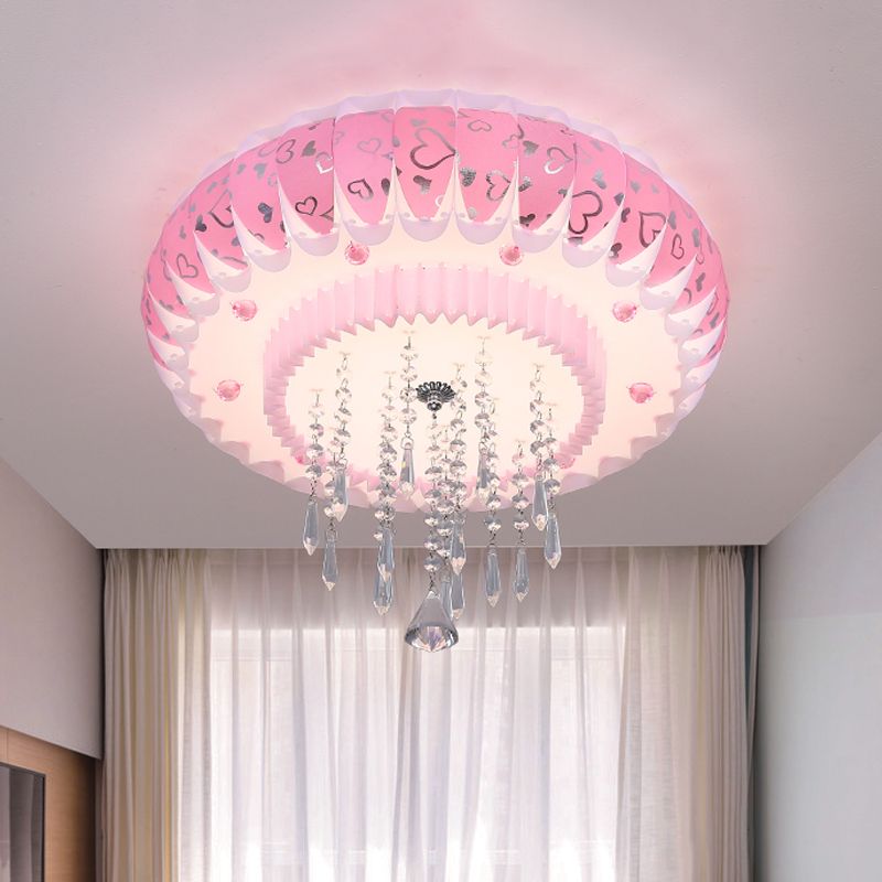 LED Clear Crystal Flush Mount Modernism Pink Finish Drum Shade Living Room Ceiling Flush