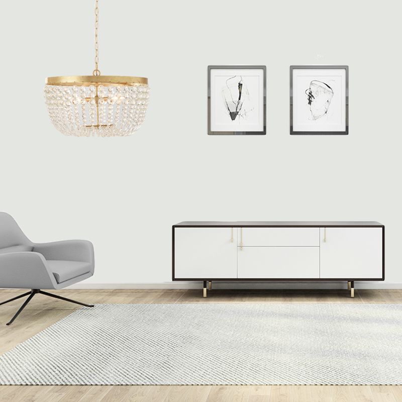 16"/19.5" Wide Dome Chandelier Lighting Modern Crystal Brass 3/5 Bulbs Hanging Ceiling Light