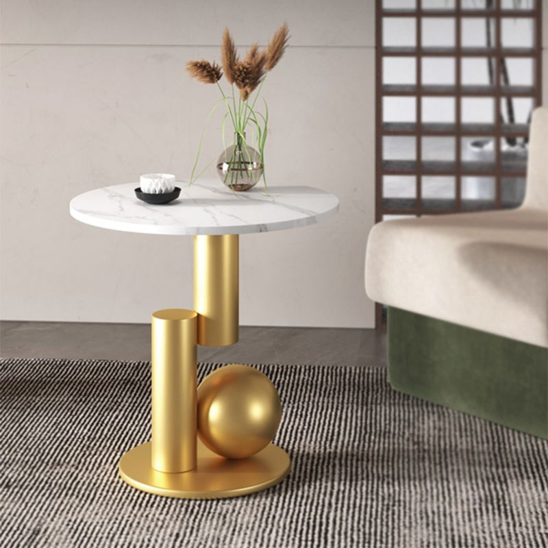 Contemporary Slate Round End Table Pedestal 21.7" Tall Sofa Side Table