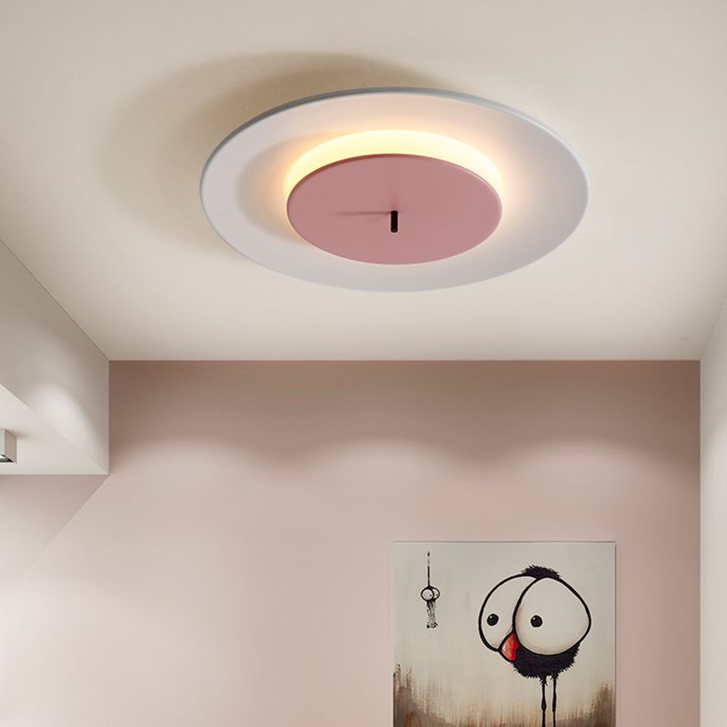 Modern Nordic LED Flush Mount Wrought Iron Macaron Ceiling Fixture with Acrylic Shade