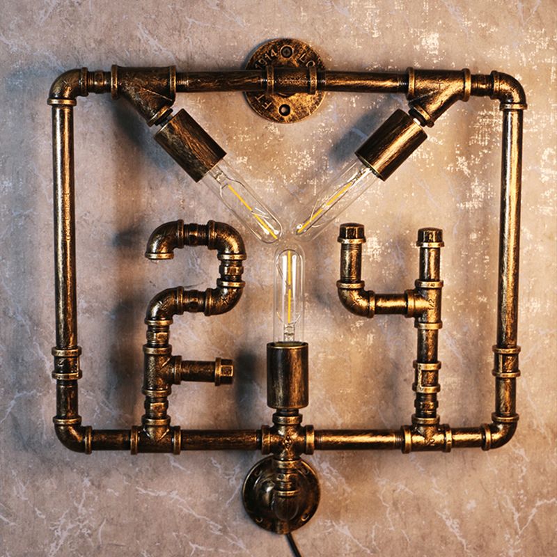 3 Bulbs Wall Mount Light Warehouse Square Frame Metal Wall Lighting Fixture