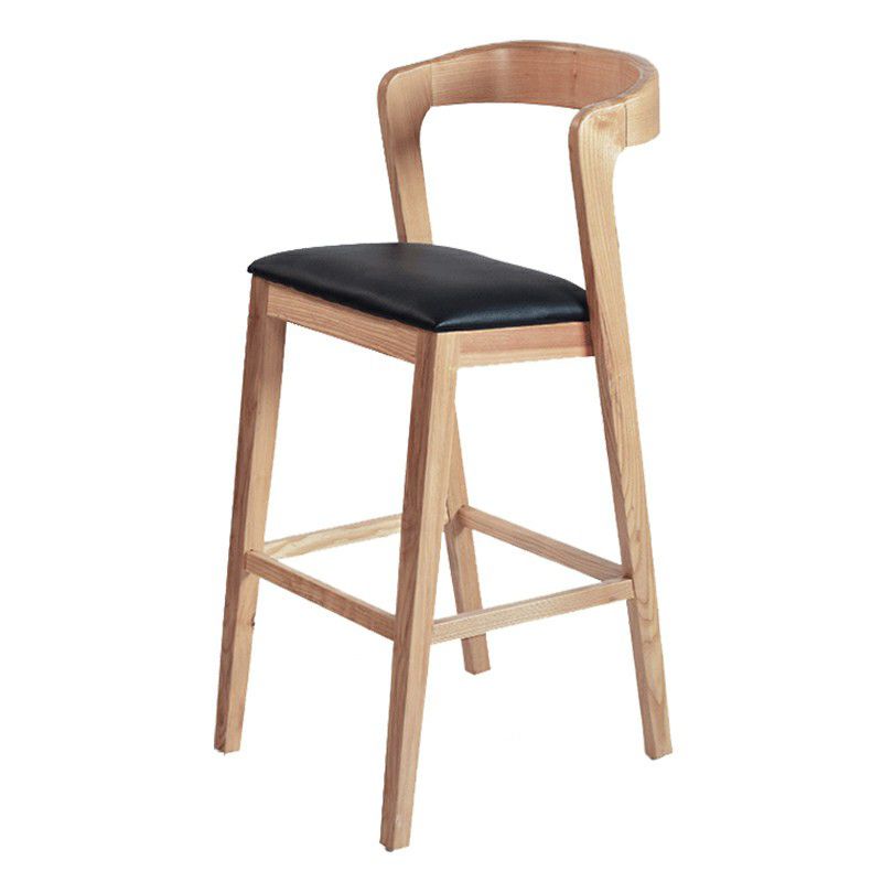 Contemporary Solid Wood Leather Barstools Indoor Bar Stool with Low Back