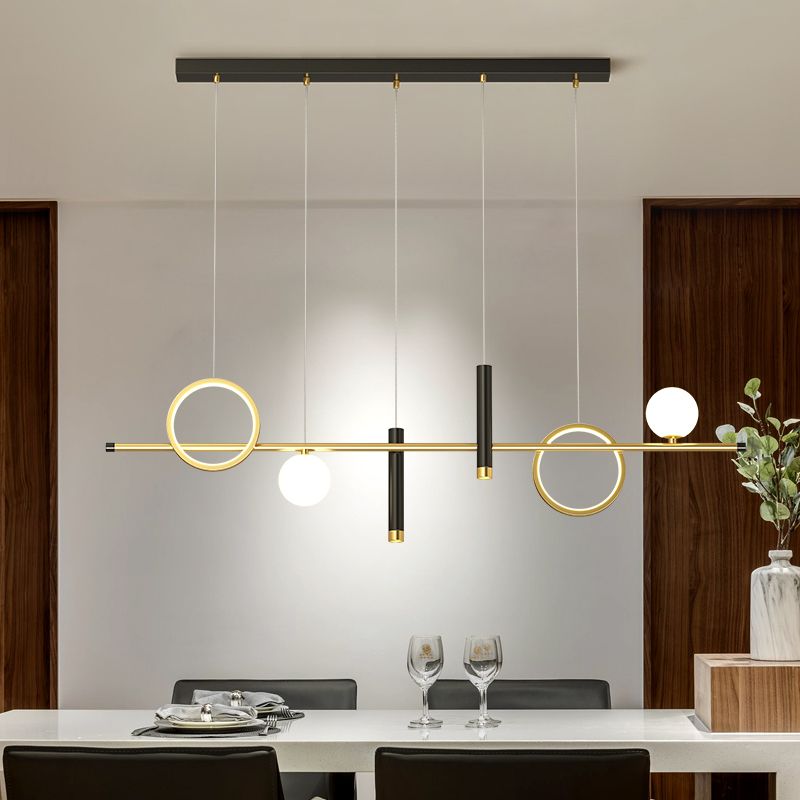 Luce a sospensione a soffitto in metallo ombreggiato Luce lampadario a base di isola oro-nero oro