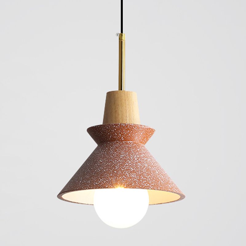 Resin Conical Drop Lamp Macaron 1 Bulb Solid Wood Pendant Light