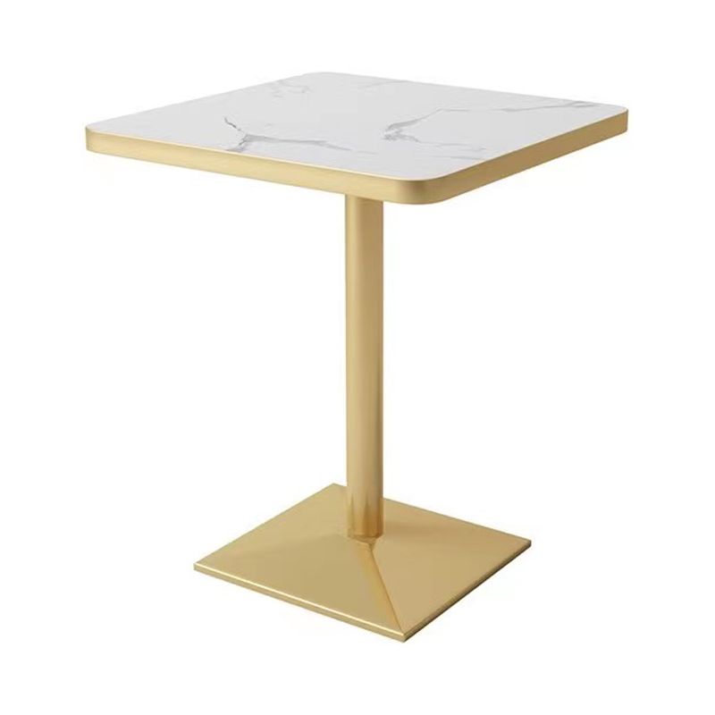 Industrial White Table for Restaurant Dining Table with Metal Base in Gold