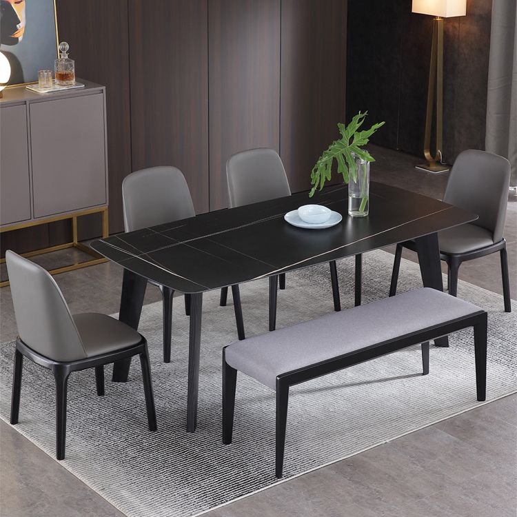Rectangle Black Dining Table Sintered Stone Table Industrial with 4 Legs
