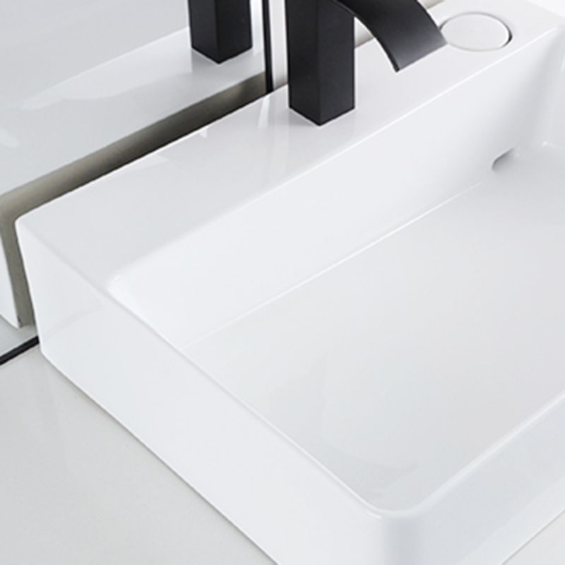 Contemporary Bathroom Sink Single Faucet Hole Porcelain Rectangular Vessel Bathroom Sink