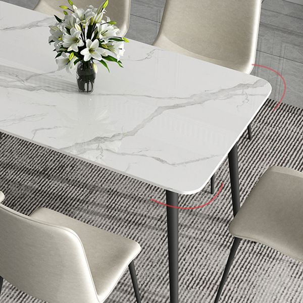 Mesa de comedor de cocina de piedra sinterizada simple Rectángulo de comedor blanco con 4 patas base