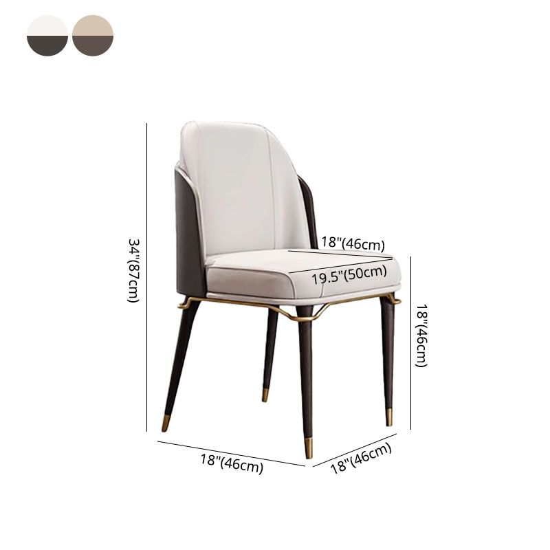 Sillas de comedor de cuero de estilo minimalista tapizadas sin brazos con respaldo sólido (juego de 4)