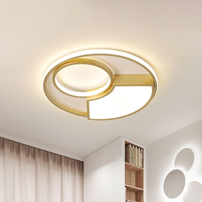 Geometrical Thin Acrylic Flush Light Simple Novelty Gold Finish LED Ceiling Mount Lighting in Warm/White Light, 18"/22" Width