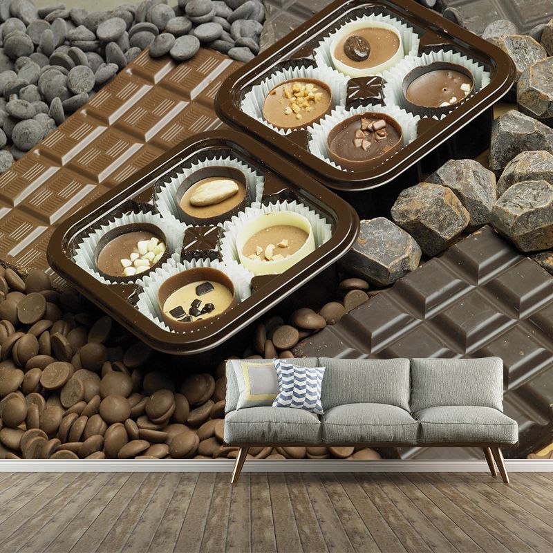 Light Color Chocolate Mural Stain Resistant Contemporary Dessert Shop Wall Covering