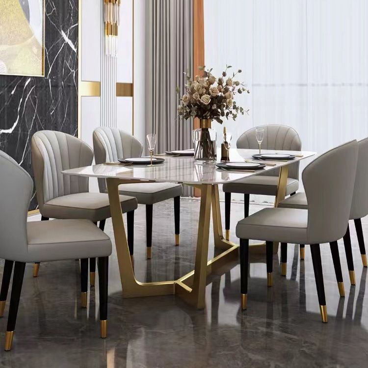 Glam Dinette Table Stone Rectangle Dining Room Table in White