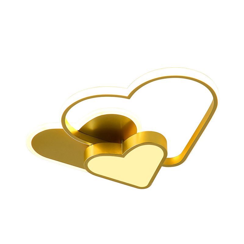 Heart Design Ceiling Fixture Modern Acrylic LED Gold Finish Flush Mount Light for Bedroom