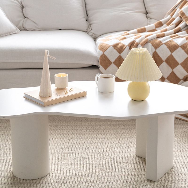 Scandinavian White Cocktail Table with Free Form Top in Solid Wood