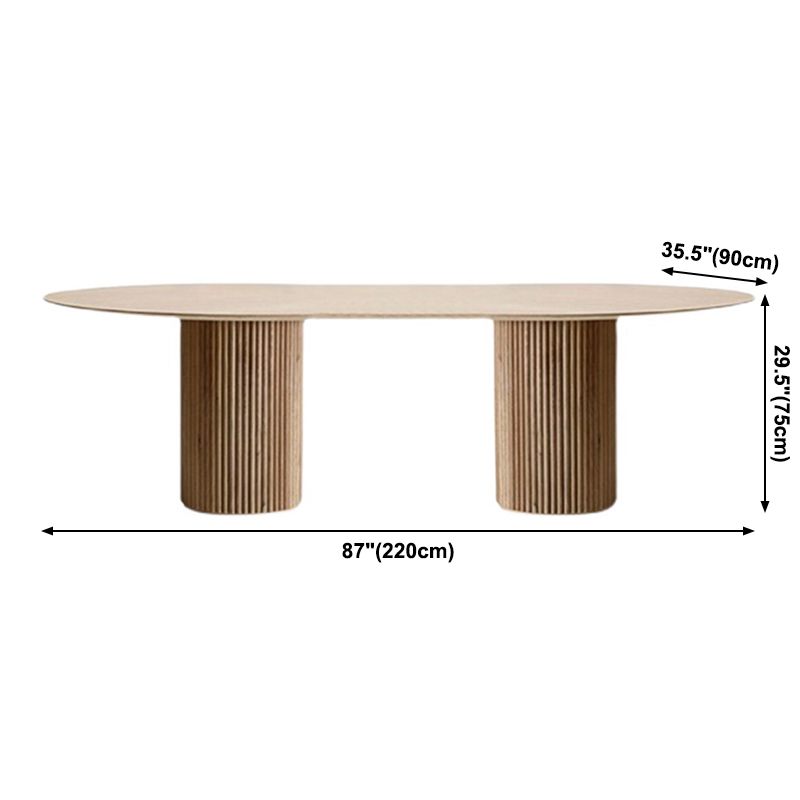 Mesa de comedor minimalista de doble pedestal oval
