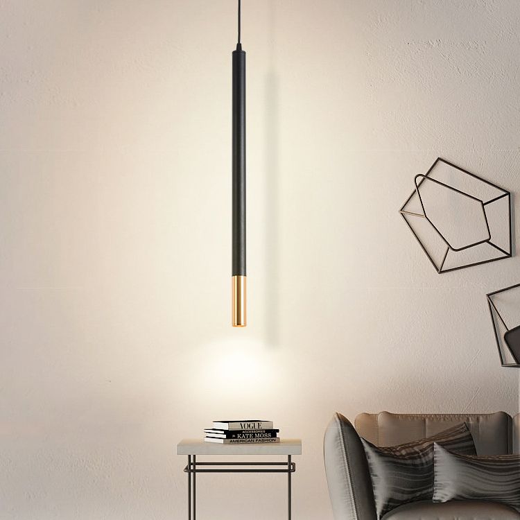Black-Gold Tube LED Pendant Simplicity Aluminum Hanging Light Kit for Dining Room