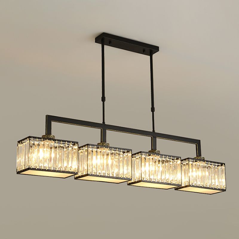 Modern Rectangle Shade Island Pendant Crystal Multi Lights Island Light for Restaurant