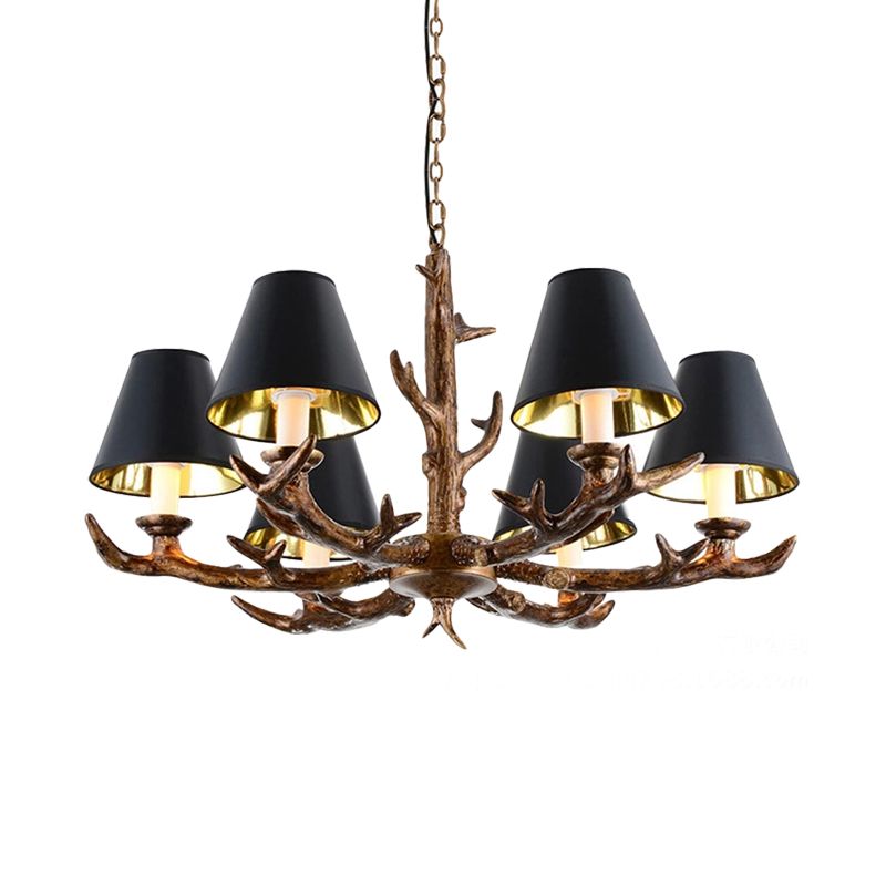 Lampadino Rustic Starburst Pendente 6 Bulbs Resina Sospensione Luce del soffitto in nero per soggiorno
