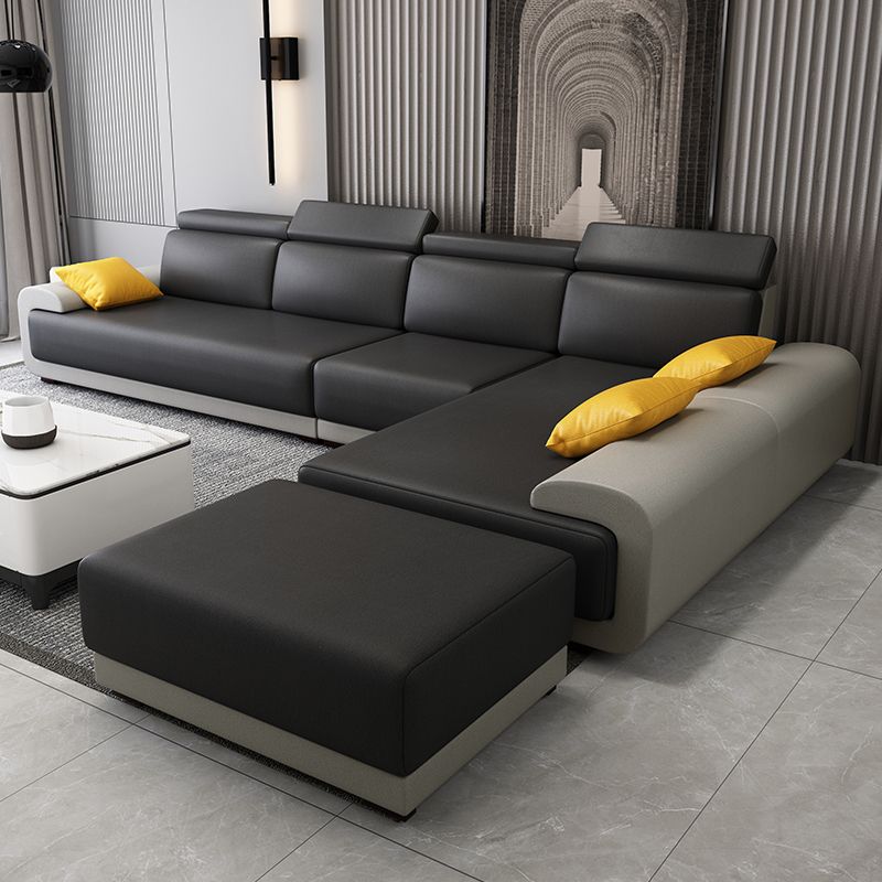 Contemporary Faux Leather Sectional Sofa Pillow Top Arm Cushions Seating for Living Room