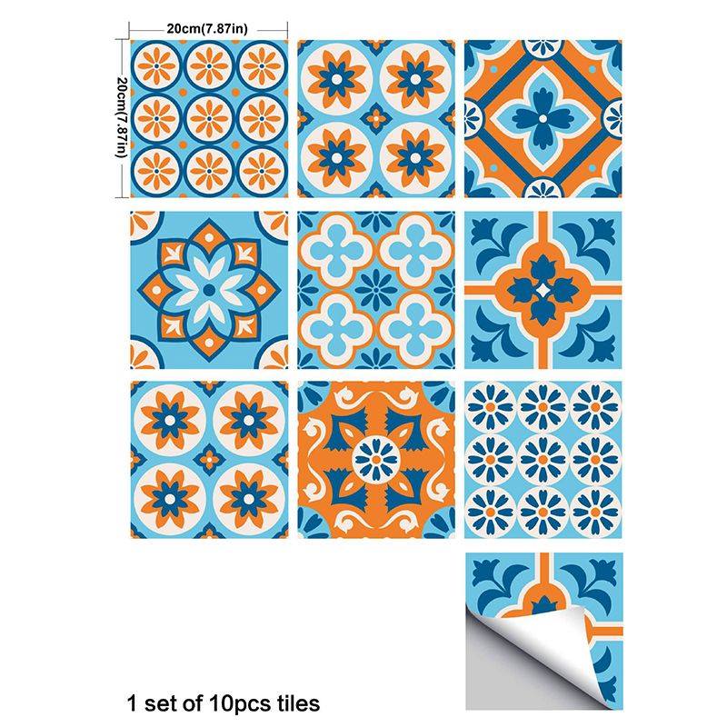 Orange-Blue Mandala Wallpaper Panel Peel and Stick Bohemian Style Restroom Wall Decor