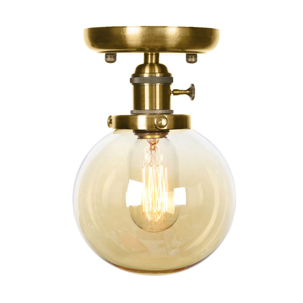 Glonze Globe/Round Semi Flush Light Industrial Clear/Amber 1 Light Sala de estar Cosimento de techo