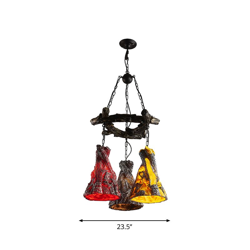 Kegel eetkamer hangende lamp vintage hars 3-bulb zwart kroonluchter hanglampje met gebogen bundelontwerp