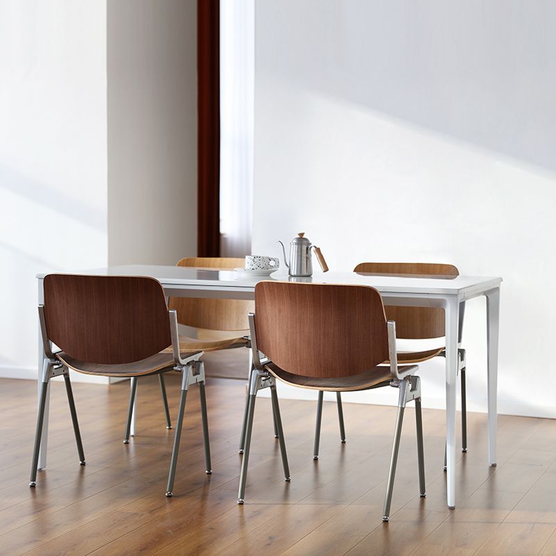 Silla de comedor de estilo moderno, sillas laterales sin brazos con respaldo abierto y patas de metal para cocina