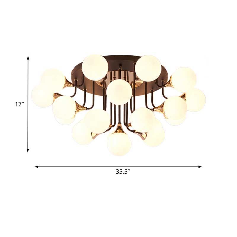 6/10/13 Lights Corridor Semi Flush Chandelier Milk White Glass Shaded Sphere Ceiling Mounted Light in Black