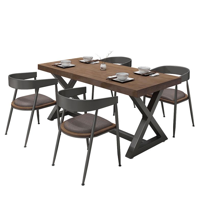 Pine Wood Dark Brown Dining Table Set 1/4/5 Pcs Industrial Dinette Set for Home