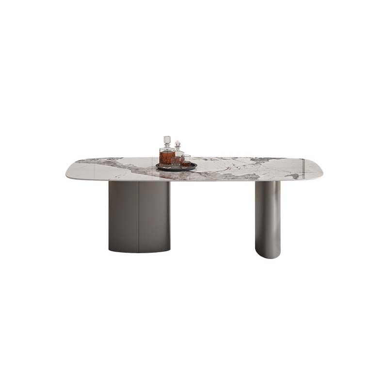 Modern Sintered Stone Dining Table Rectangle Table with Metal Legs for Home Use