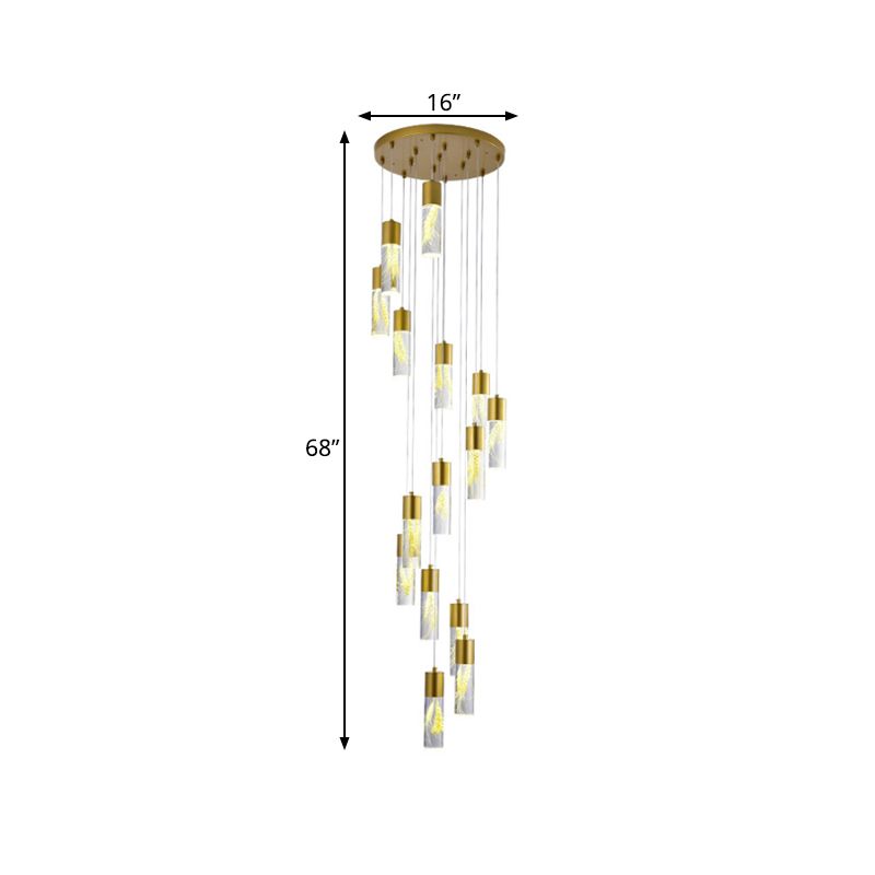 Gold 15/20-Head LED Hanging Light Modernism Acrylic Tube Multi Light Pendant Chandelier