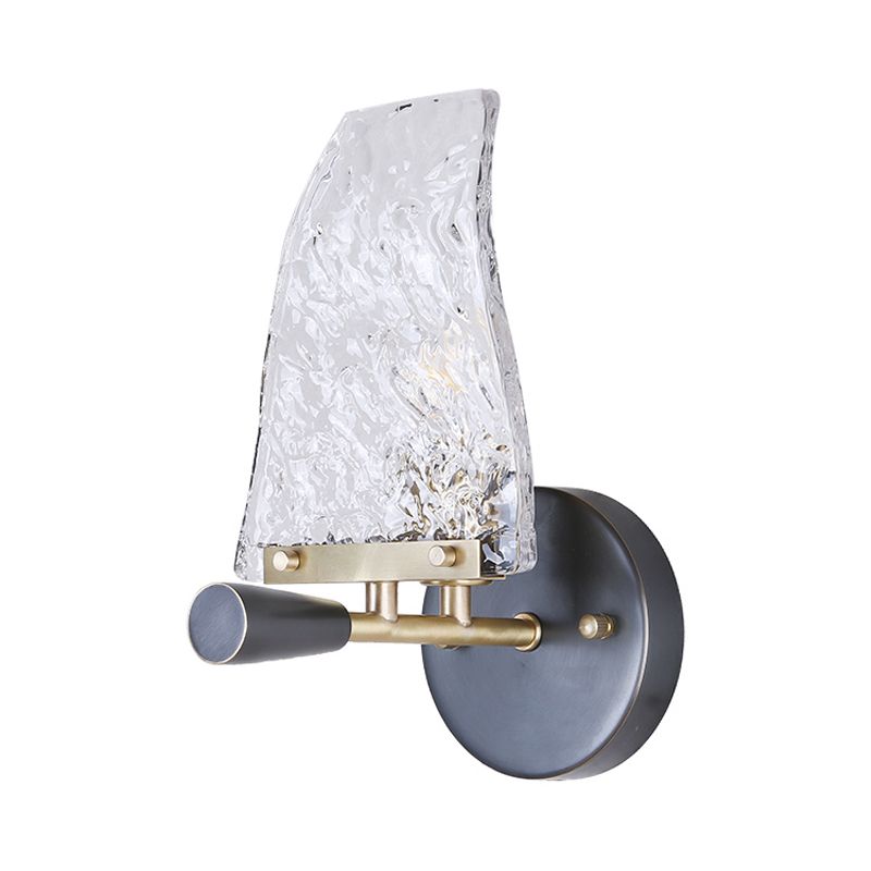 Textured Glass Sail Ship Wall Light Minimalist Novelty 1 Bulb Black Sconce Fixture for Bedroom