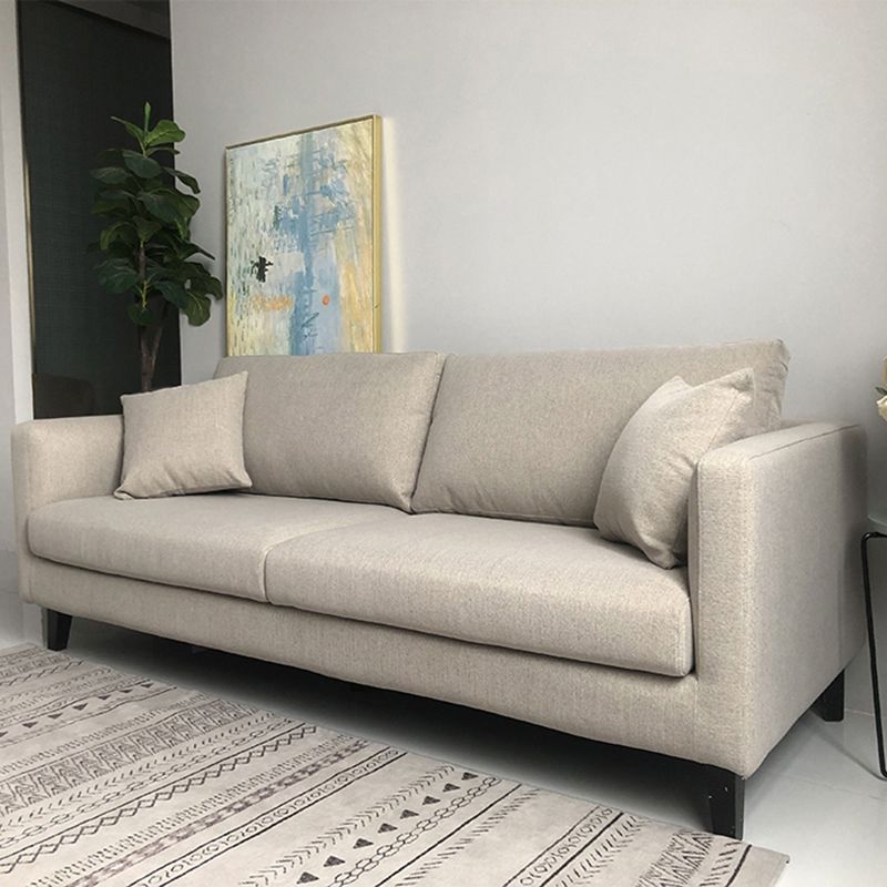 Contemporary Linen Tuxedo Arm Standard Sofa with Loose Back for Living Room