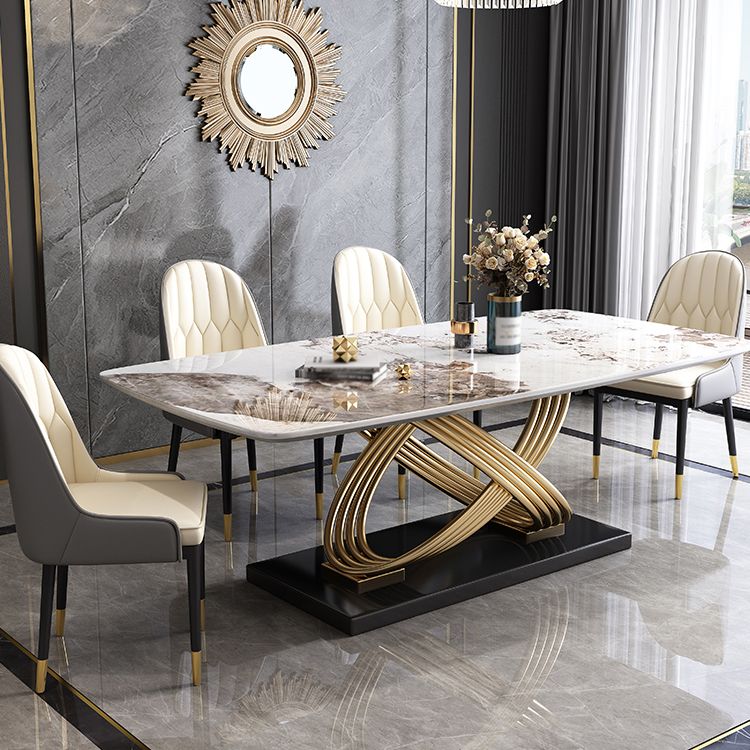 Rectangle Pedestal Dining Site Table Stone Dining Room Collection for Home