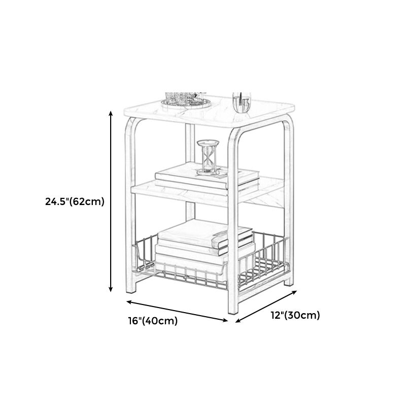 Modern Farmhouse Rectangular Wood Side End Table with Four Metal Legs