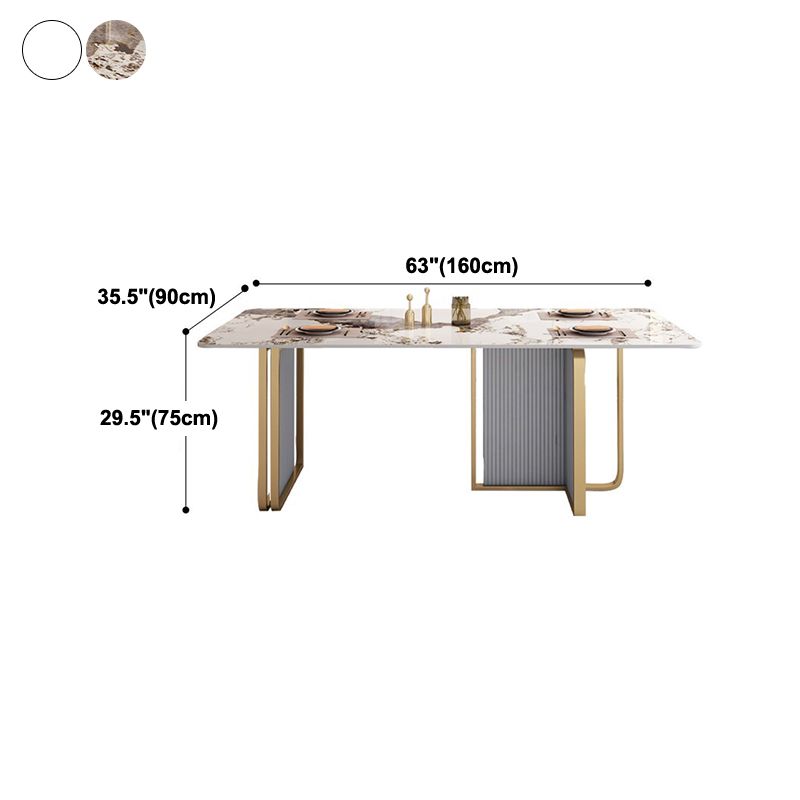 Traditional Luxury Dining Table Sintered Stone Rectangle Table with Gold Frame