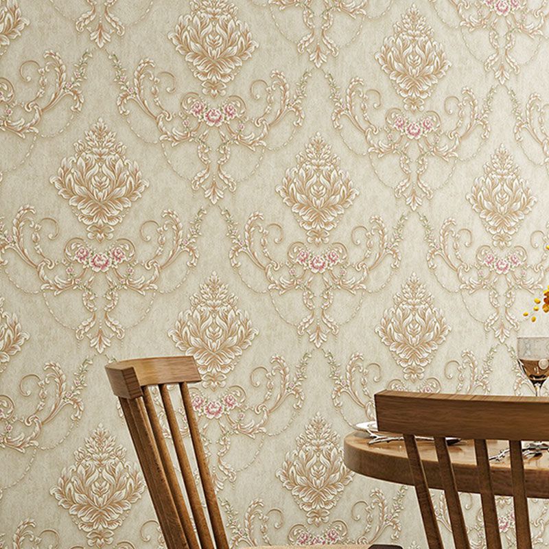 20.5" x 33' Luxury Wallpaper Roll for Accent Wall with Damask Design in Natural Color, Non-Pasted