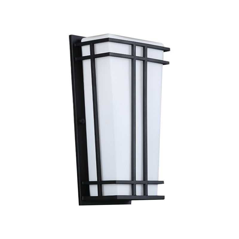 White Glass Trapezoid Flush Mount Wall Light Rustic 1 Light Patio Wall Lighting Ideas in Textured Black