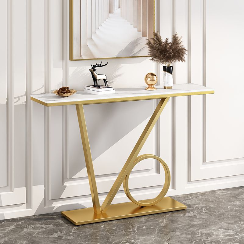 Scratch Resistant Console Table with Rectangle Stone Top and Pedestal Base