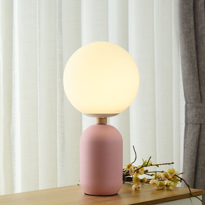 Global White Glass Night Table Lamp Nordic 1-Bulb Grey/White/Pink Reading Book Light with Cylinder Base