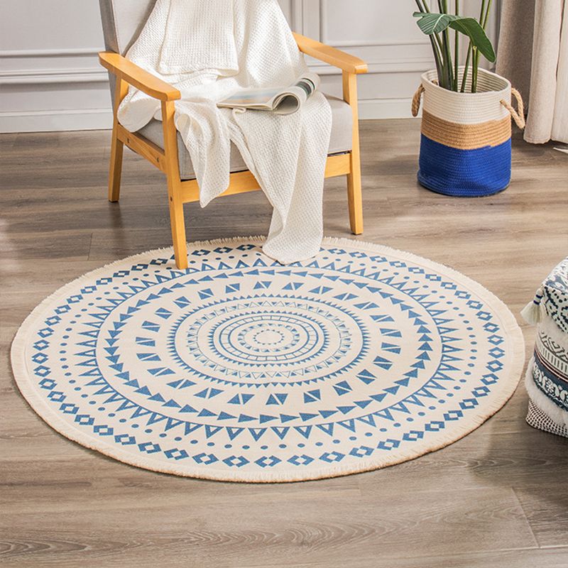 Rapis simple Rapis tribal Tribal Tapis rond Mélange de coton lavable avec frange