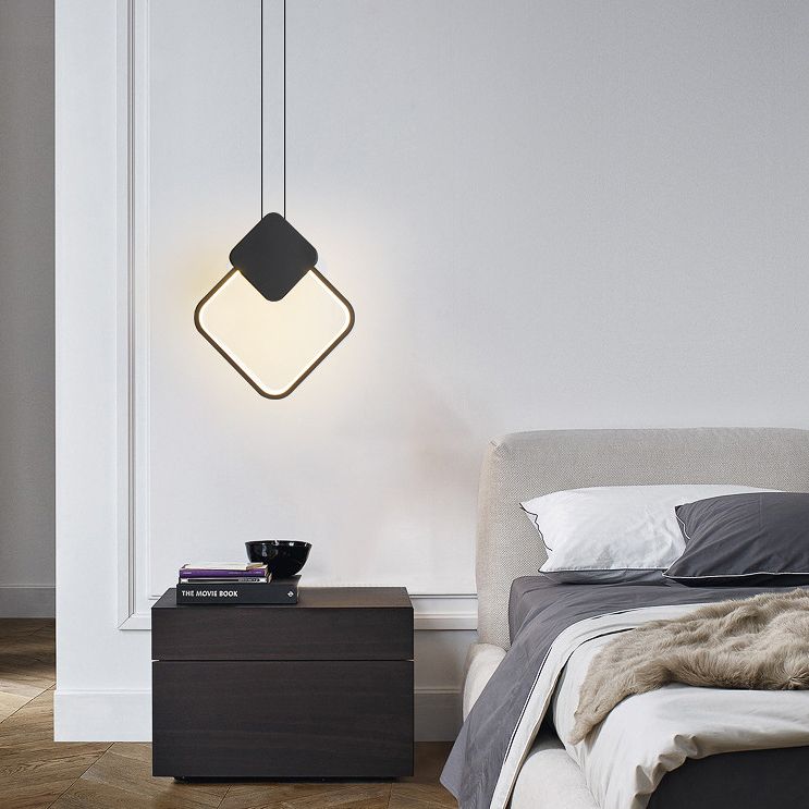 LED Slaapkamer Hanglamp Lichte armatuur eenvoud plafond hanger licht met geometrische metalen schaduw
