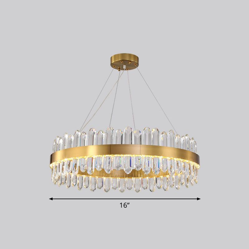 Gold Finish Halo Chandelier Pendant Minimalist K9 Crystal Icicle LED Hanging Light Fixture