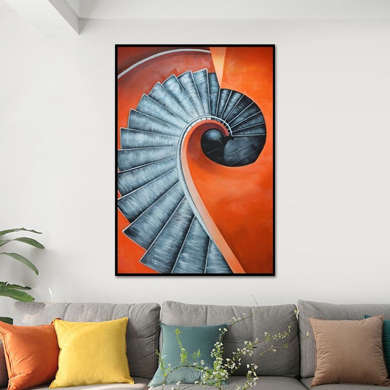 Orange Spiral Staircase Canvas Art Architecture Nordic Textured Surface Wall Decor