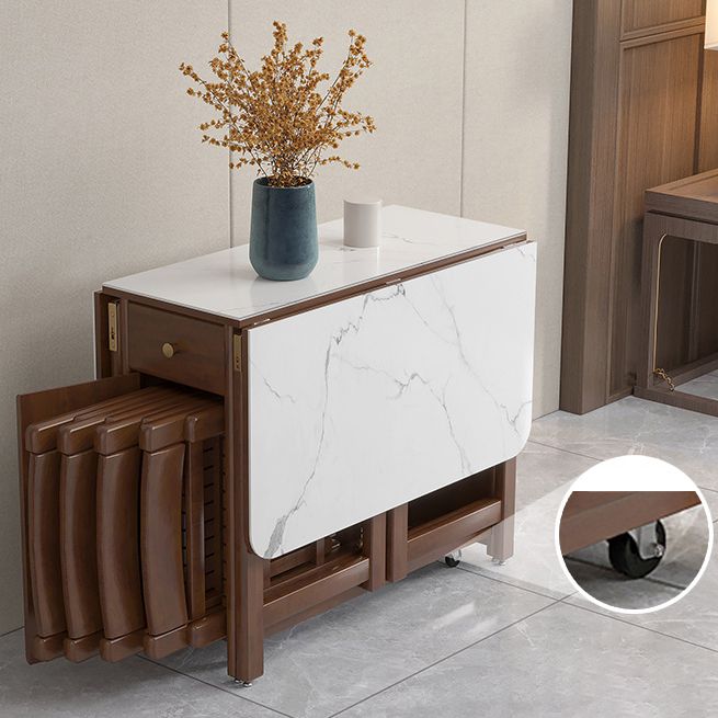 Modern Style Stone Drop-Leaf Dining Table, 51.2" x 35.4" x 29.5"