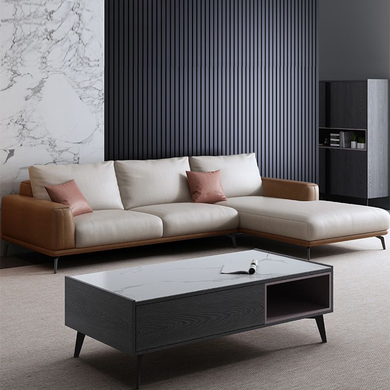 Faux Leather Pillow Back Sectionals/Sofa with Square Arm for Living Room