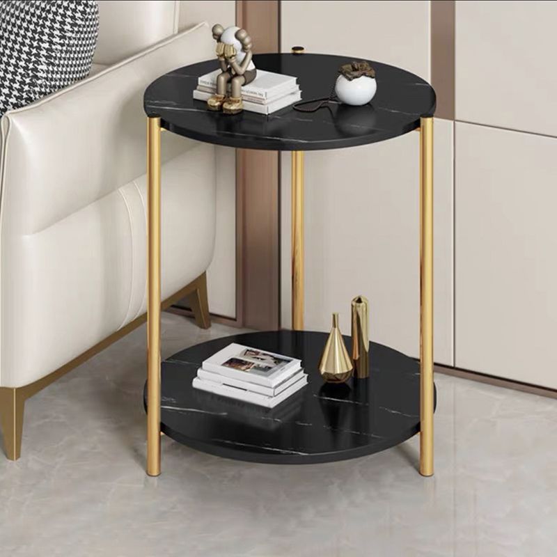 Modern Style Rock Slab Table Top Metal Steel Base with Circular Storage Space Side Table