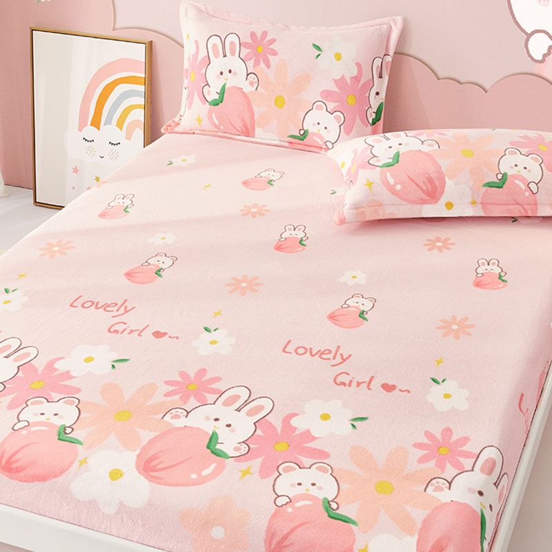 Sheet Sets Flannel Cartoon Printed Super Soft Breathable Wrinkle Resistant Bed Sheet Set