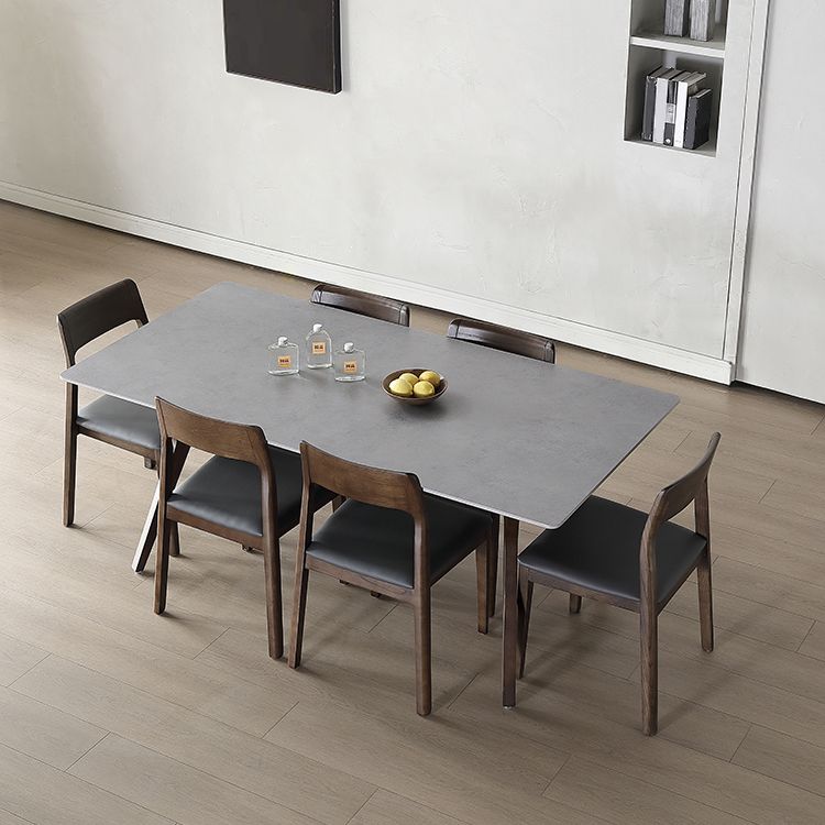Mesa de comedor rectangular moderna de mediados de siglo Mesa de piedra sinterizada gris